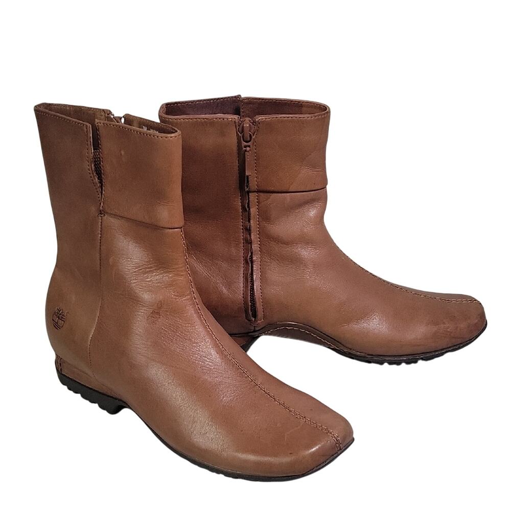 Timberland Brown Leather Ankle Side Zipper Ankle Boots Womens 7